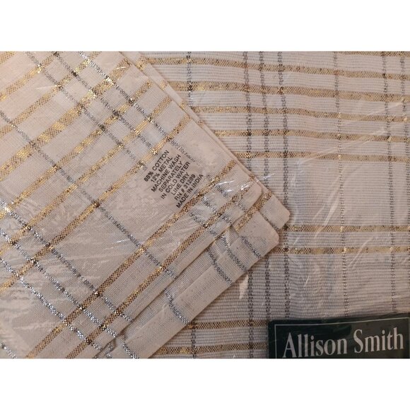 Vintage Allison Smith at Home 4 Placemat & Napkin Set, Gold & Silver Plaid Chris - Picture 2 of 4